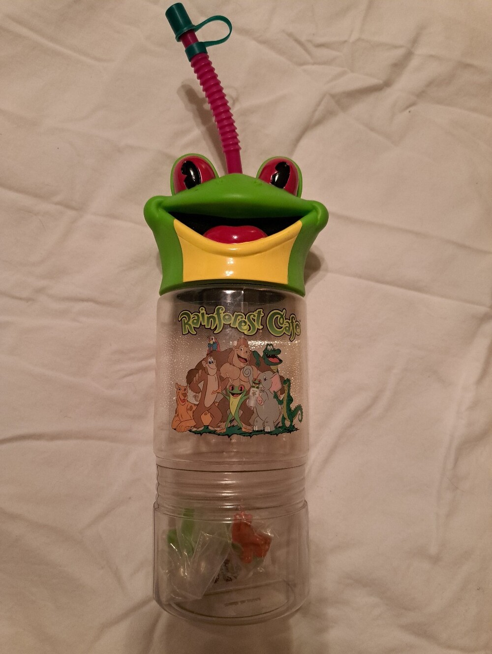 RAINFOREST CAFE Frog Kids Drink Cup with Straw & Snack Compartment NEW